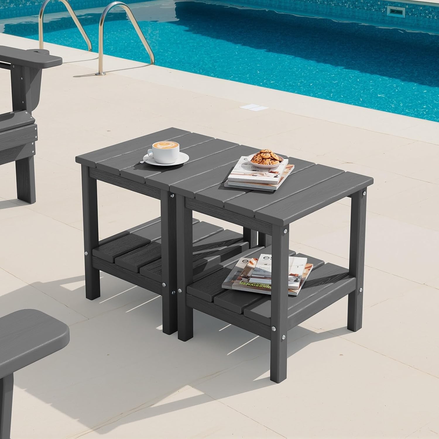 Outdoor Furniture Hdpe - 2-Tier HDPE Outdoor Side Tables Set